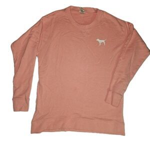 Victorias Secret PINK XS Sweater Crew Neck Logo Coral Pink Oversized Preppy Soft